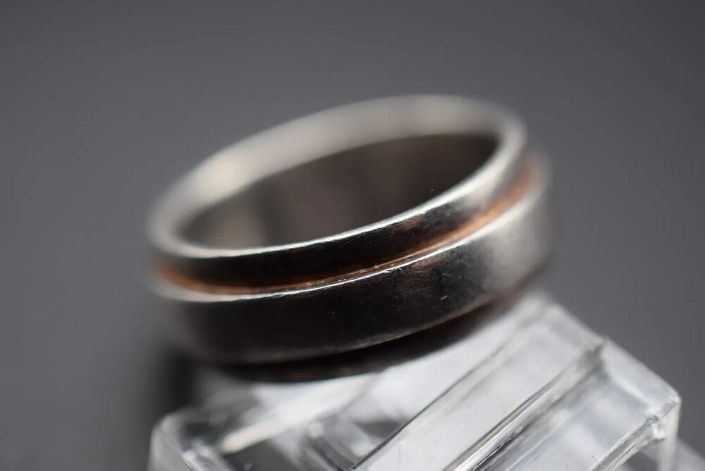 Sterling Silver 925 Double Band Ring Signed Size 7.75 Wide